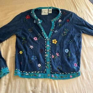 Michael Simon Blue Cardigan with Floral Accents